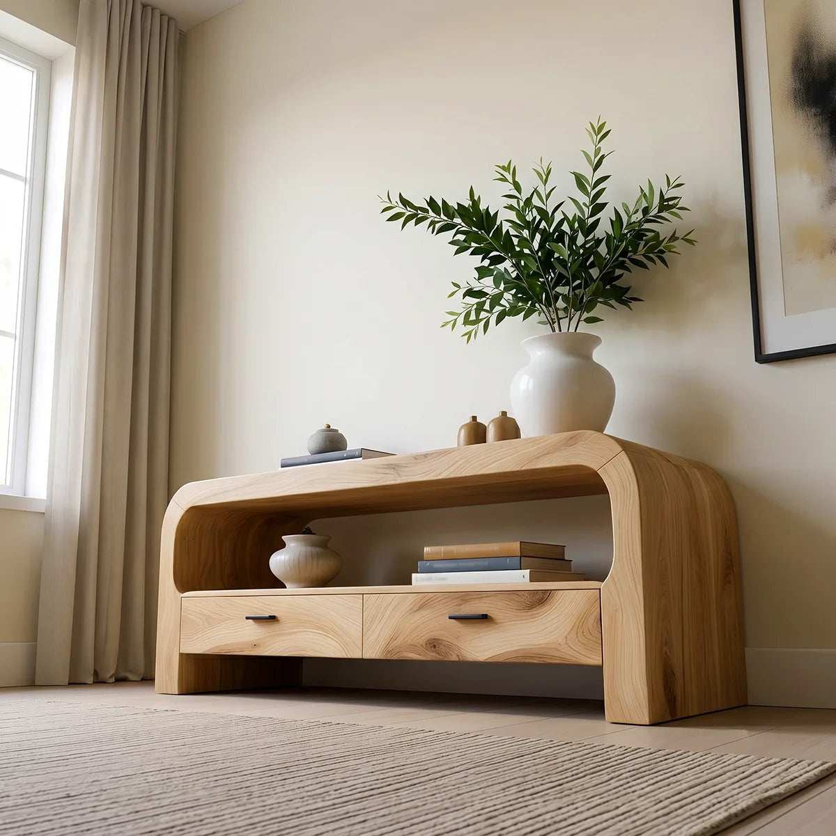 Solid Wood Console Table with Storage | Modern Entryway Table