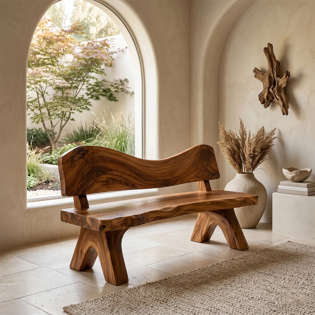 Live Edge Solid Wood Bench | Handcrafted Rustic Wooden Garden & Entryway Bench