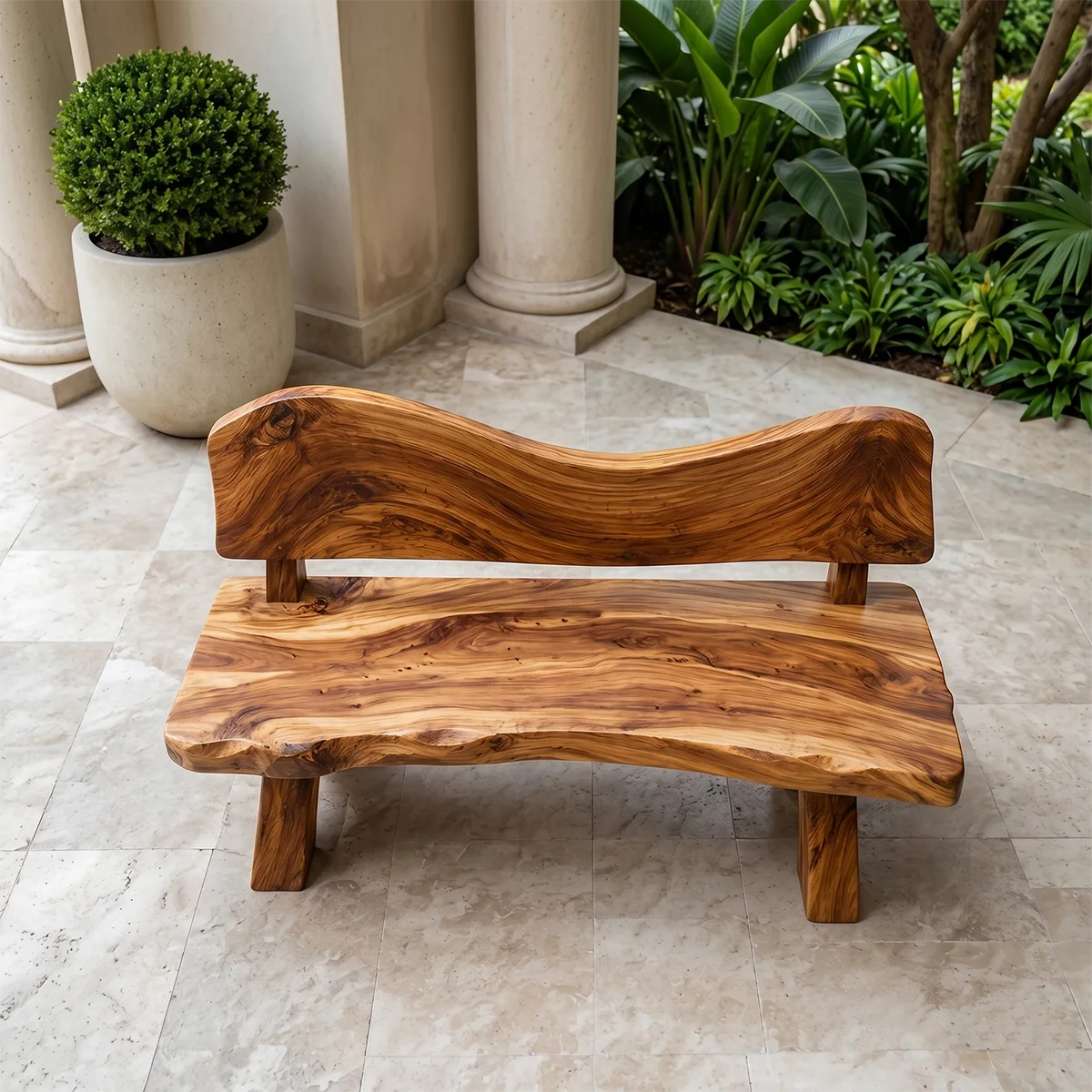 Live Edge Solid Wood Bench | Handcrafted Rustic Wooden Garden & Entryway Bench