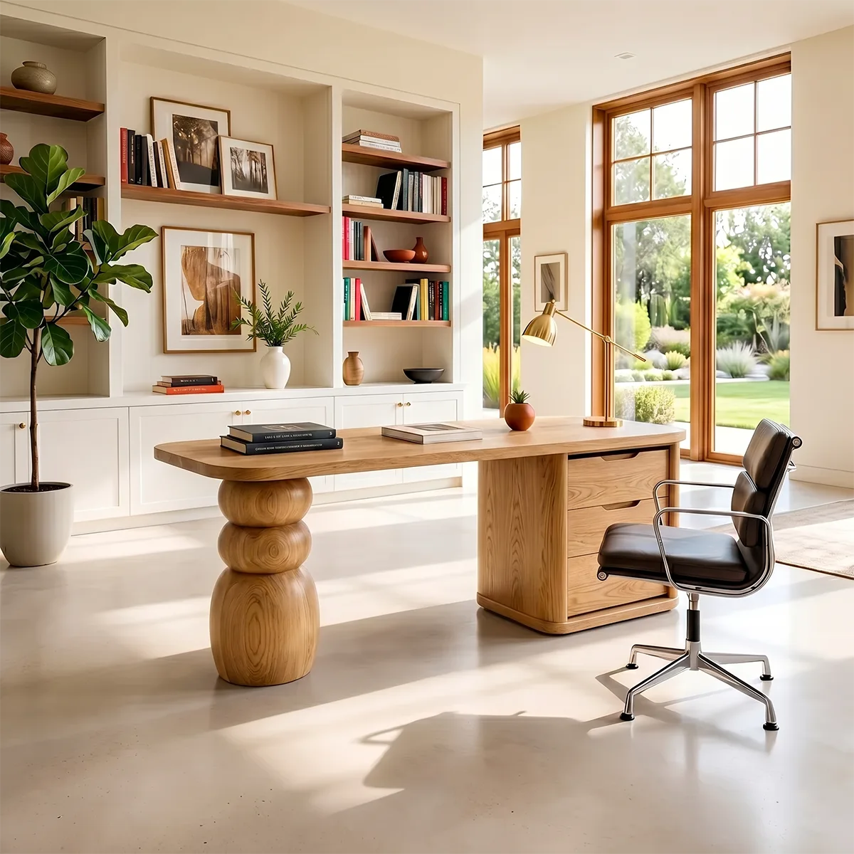Solid Wood Premium Office Table , Organic Modern Executive Desk | Sculptural Office Desk with Storage