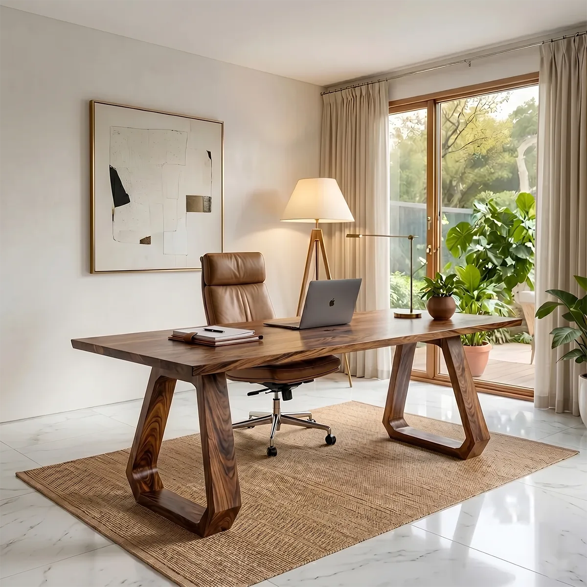 Wooden Office Table ,  Solid Wood Premium Modern Executive Desk | Geometric Contemporary Office Desk