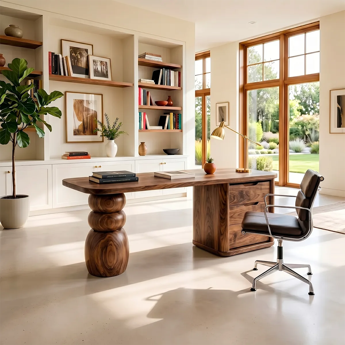 Solid Wood Premium Office Table , Organic Modern Executive Desk | Sculptural Office Desk with Storage