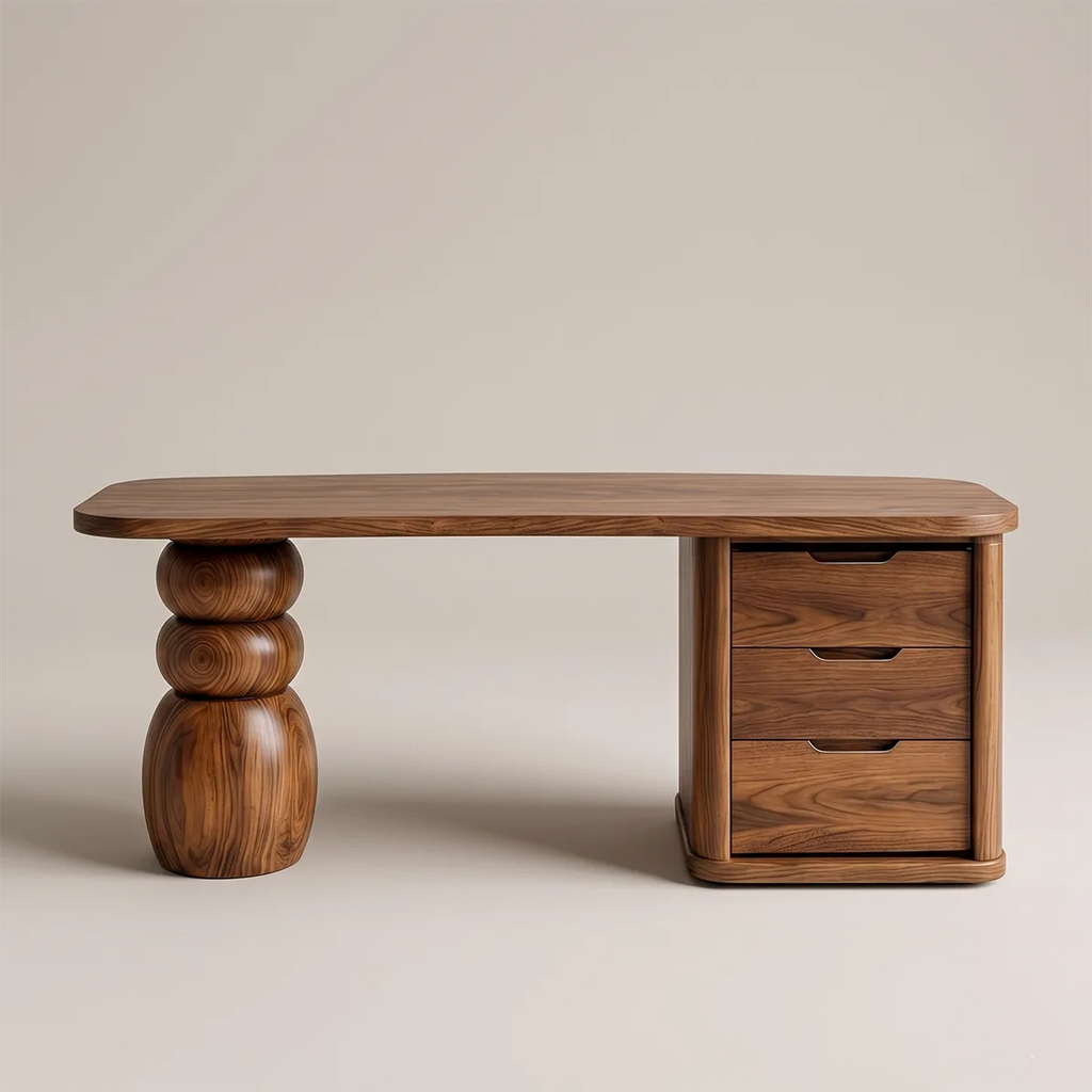 Solid Wood Premium Office Table , Organic Modern Executive Desk | Sculptural Office Desk with Storage