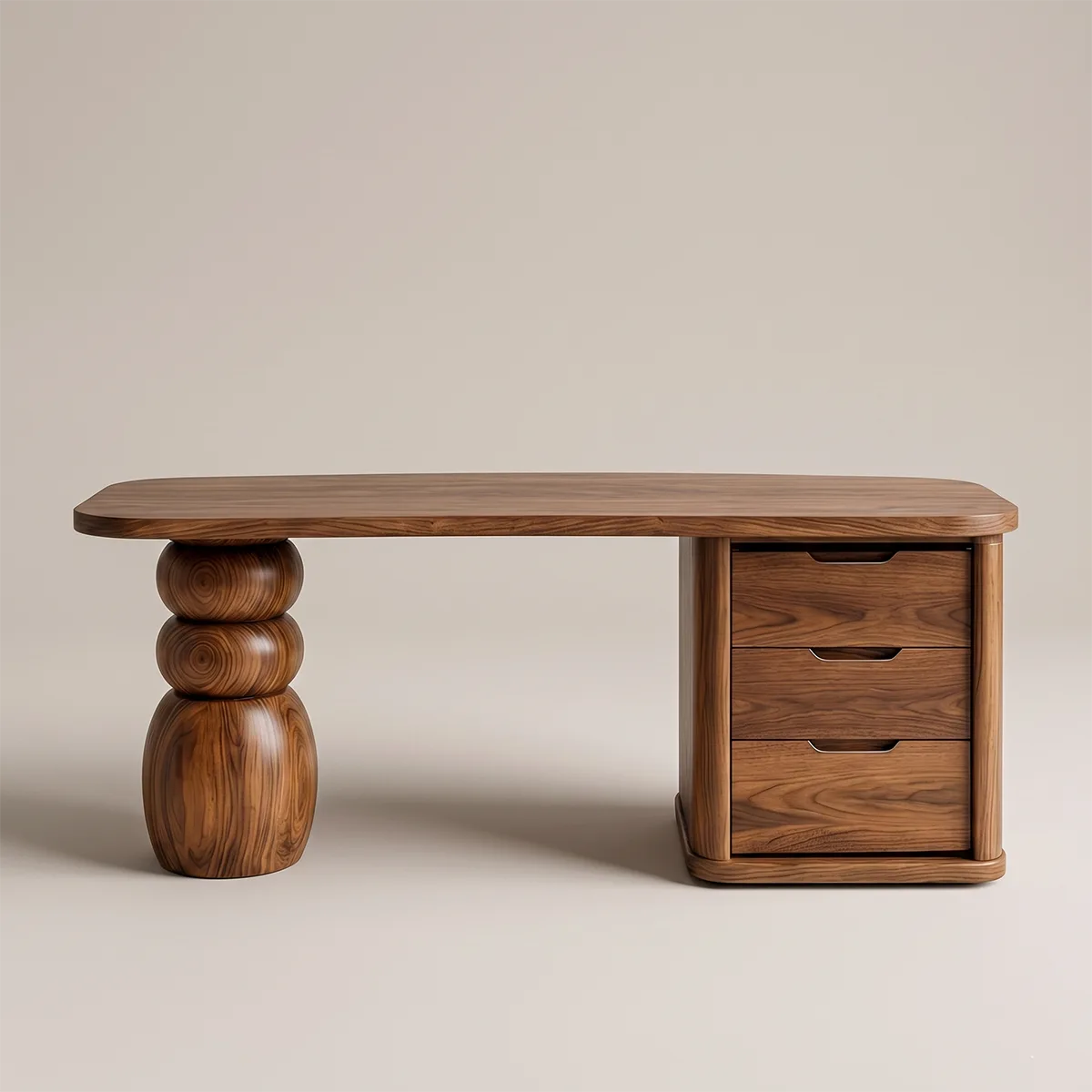 Solid Wood Premium Office Table , Organic Modern Executive Desk | Sculptural Office Desk with Storage