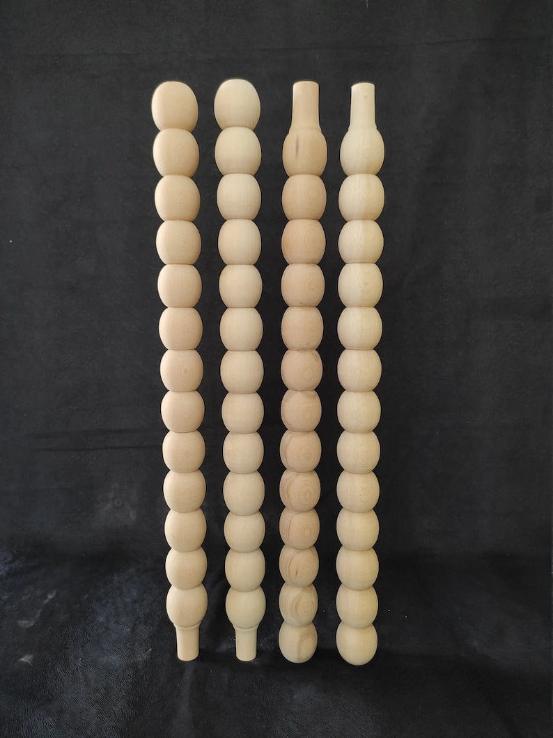 Set of 4 Round Modern Bead Wooden Table Legs, Farmhouse Furniture Leg, Cottage Dining Table Leg, Unfinished Wooden Table Leg, Turned Leg