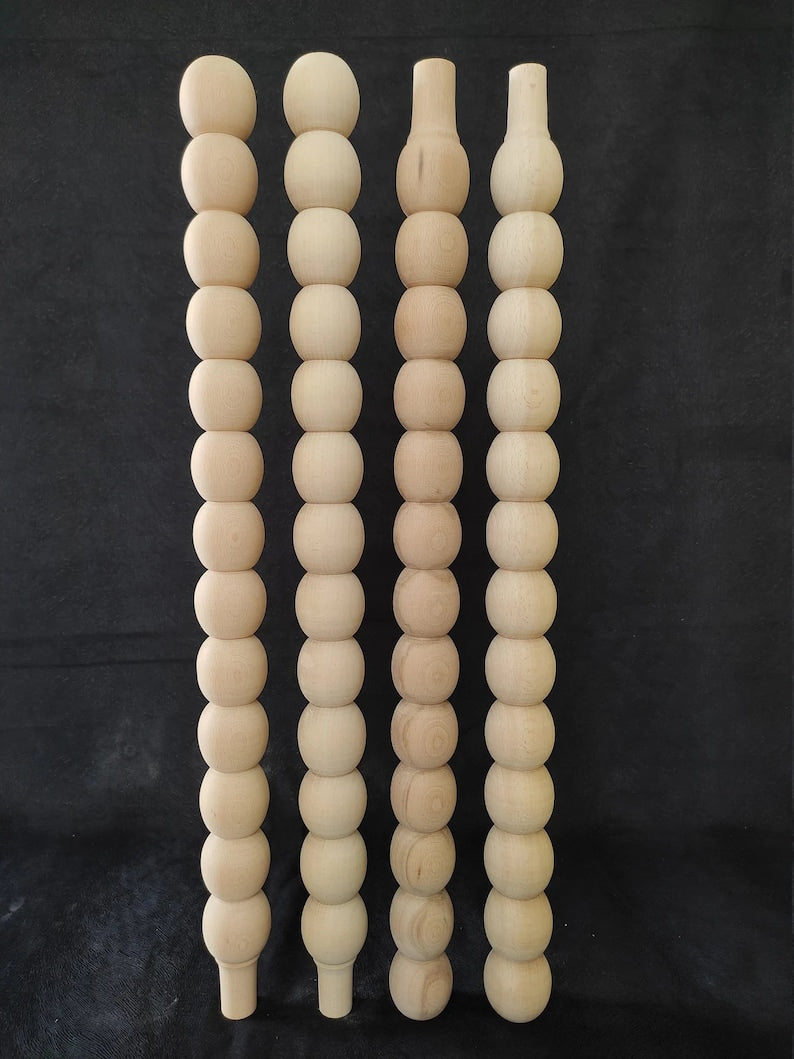 Set of 4 Round Modern Bead Wooden Table Legs, Farmhouse Furniture Leg, Cottage Dining Table Leg, Unfinished Wooden Table Leg, Turned Leg