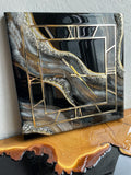 Luxury Resin square geode clock, geode crystal clock, resin art ,anniversary gift for parents, modern art decor, black gold wall decor