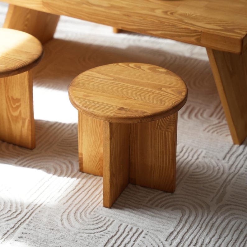 Premium Handmade Japandi Kotatsu Table with Stool: Solid Pine Low Coffee Table
