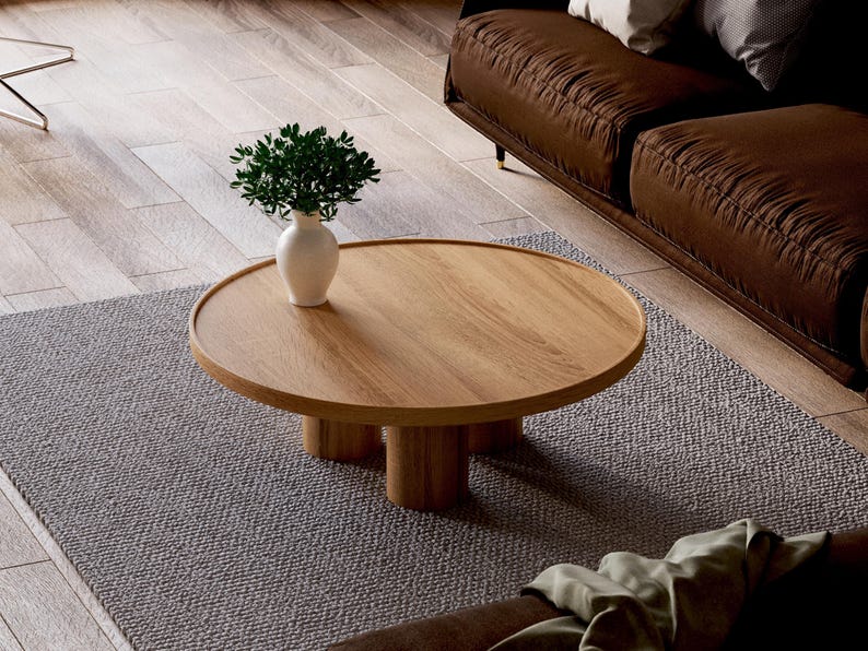 Round coffee table - Modern coffee table - Unique coffee table - Wood coffee table - Minimalist Teak table - Japandi coffee table