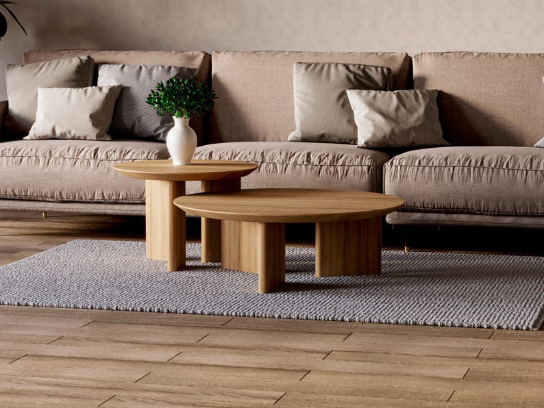 Set of Round Coffee Table - Unique coffee table set - Nesting coffee table - Solid Teak table - Scandi coffee table