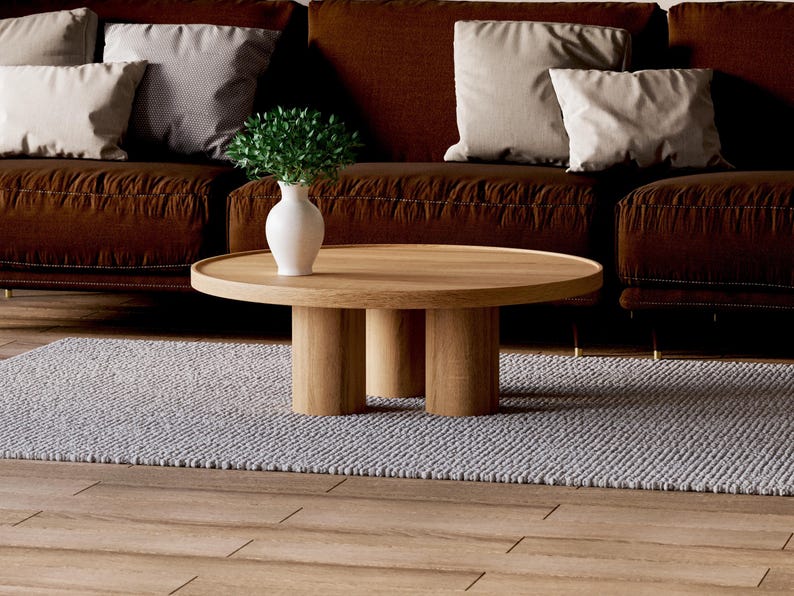 Round coffee table - Modern coffee table - Unique coffee table - Wood coffee table - Minimalist Teak table - Japandi coffee table
