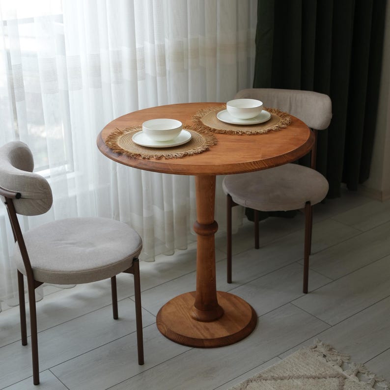 Royal Handcrafted Cafe Table Handmade Solid Wood Round Dining Table, Modern Kitchen Bistro Table
