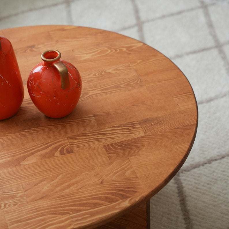 Rustic Low Coffee Table, Small Round Coffee Table, Modern And Unique Coffee Table