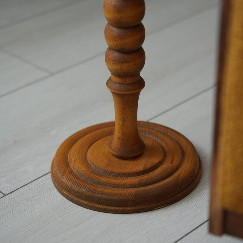 Rolling C-Shape Couch Table: Solid Pine Wood Sofa End Table