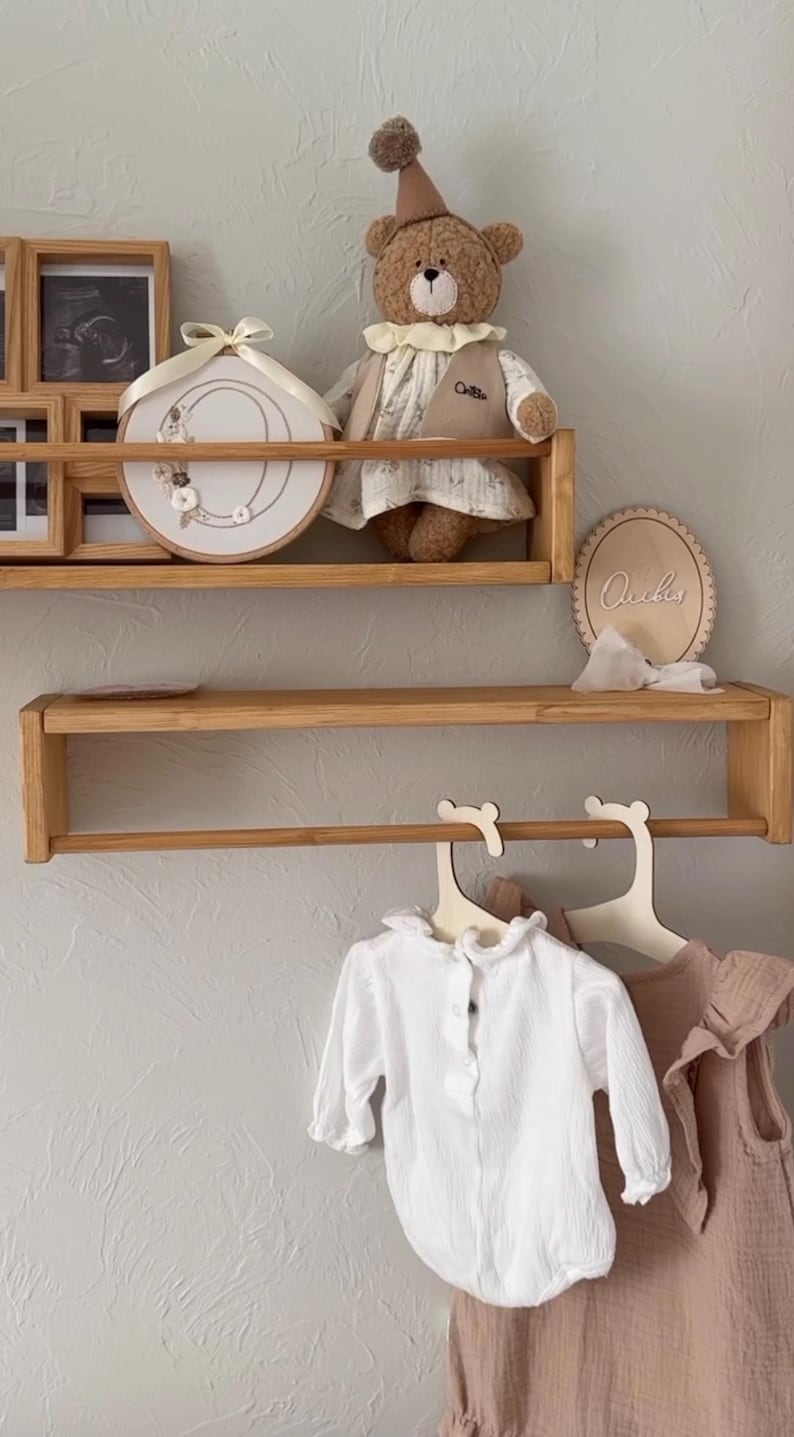 Wooden Wall Shelves Set – Natural Floating Shelf for Baby Room, Montessori Storage Bookshelf – Eco-Friendly Solid Wood, Nursery Wall Decor