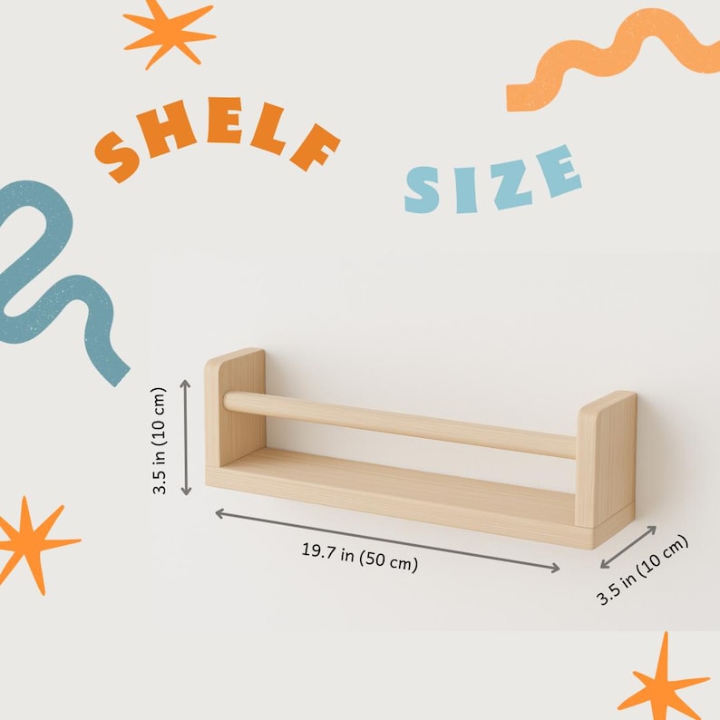 Wooden Wall Shelves Set – Natural Floating Shelf for Baby Room, Montessori Storage Bookshelf – Eco-Friendly Solid Wood, Nursery Wall Decor