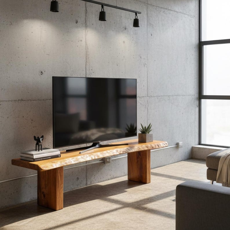 Live Edge TV Stand, Handmade Rustic Media Console, Natural Solid Entertainment Unit - 5 Feet