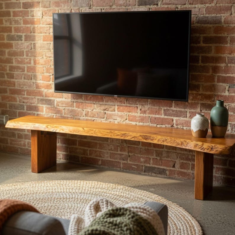 Live Edge TV Stand, Handmade Rustic Media Console, Natural Solid Entertainment Unit - 5 Feet