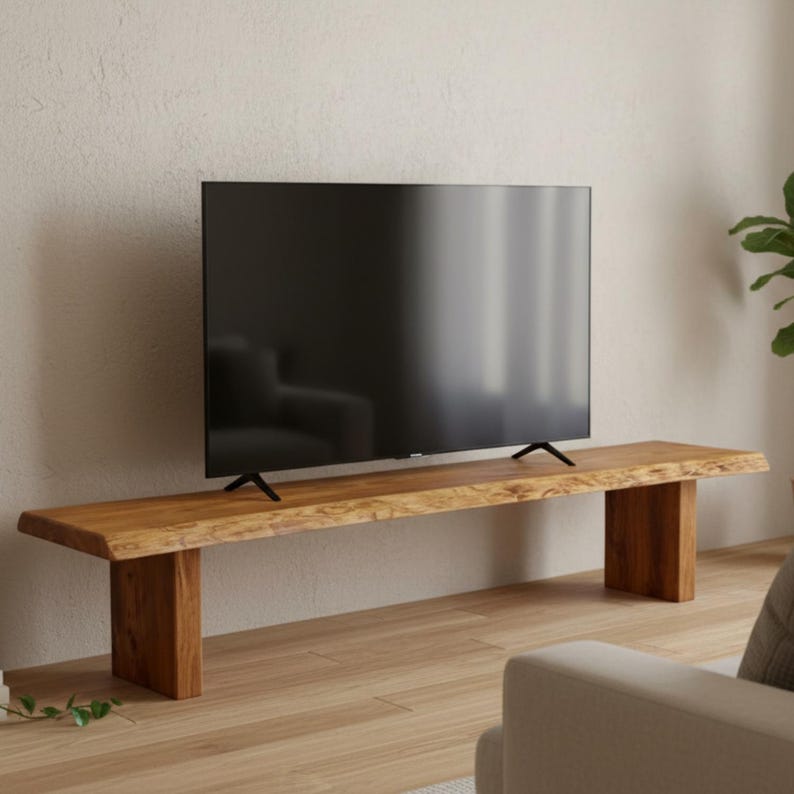 Live Edge TV Stand, Handmade Rustic Media Console, Natural Solid Entertainment Unit - 5 Feet