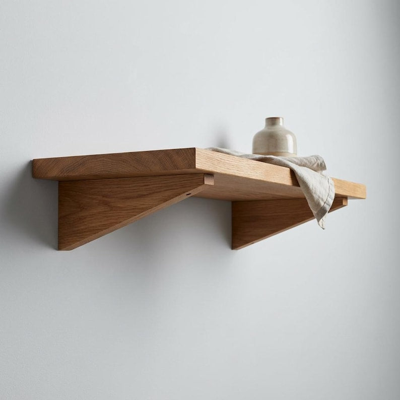 Teak Wood Wooden Floating Shelf with Bottom Support  Wooden Shelf Bracket: Minimalist Wall Support