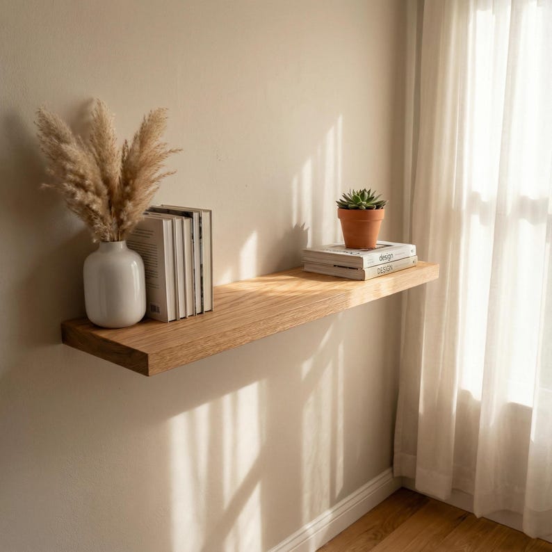 Royal Floating Light Shade Rustic Wall Shelf – Handmade & Timeless, Custom Size Wooden Shelf - 3 Feet