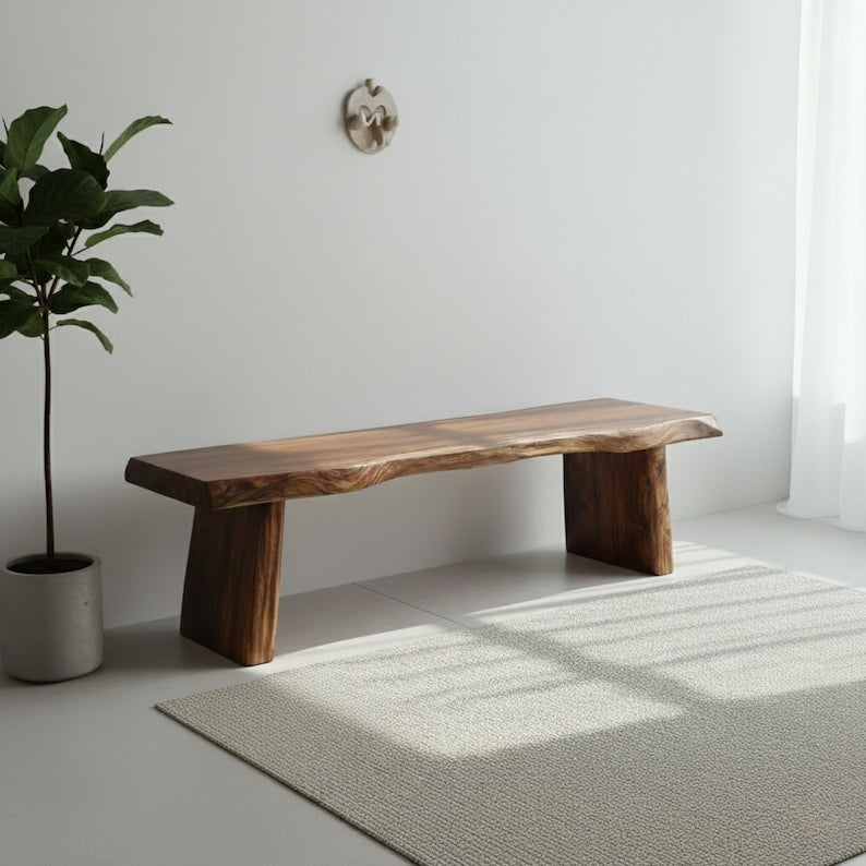 Luxury Live Edge Solid Wood Bench for Entryway – Handcrafted Rustic Seating, Solid Wood Hallway Bench