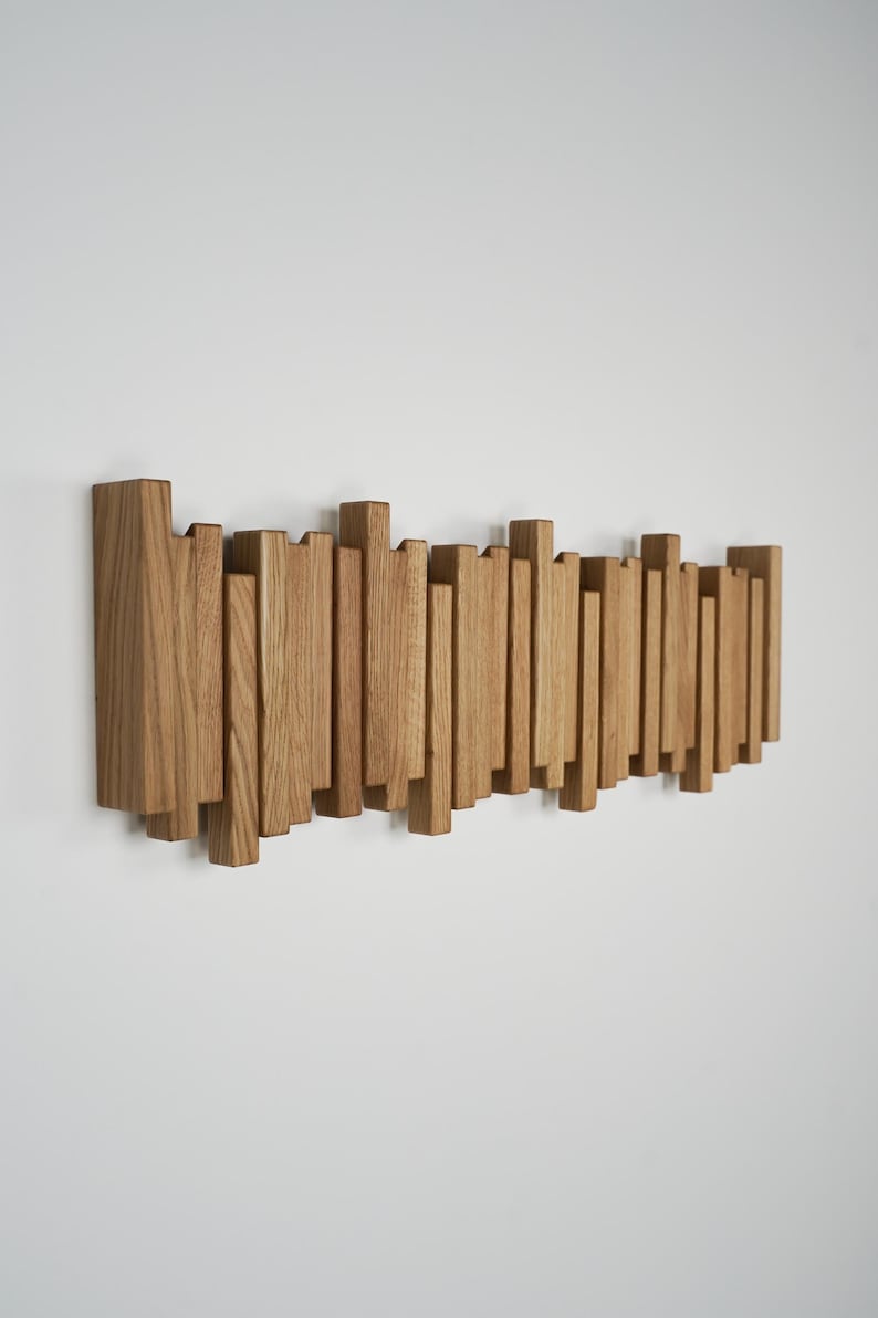 Luxury Wooden Coat Rack Wall Mounted Handmade Solid Oak Natural Wood Hook Rail for Hallway