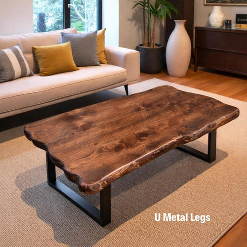 Farmhouse Live Edge Wood Coffee Table, Handmade Rustic Solid Wood Center Table, Natural Wood Living Room Furniture