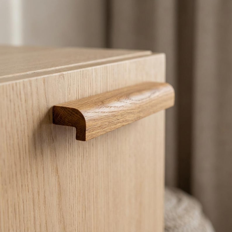 Teak wood Cabinet Handles: Solid Wood Kitchen Hatch Pulls, Pair of 2
