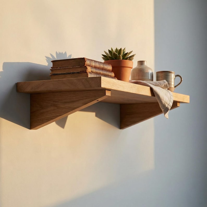 Teak Wood Wooden Floating Shelf with Bottom Support  Wooden Shelf Bracket: Minimalist Wall Support