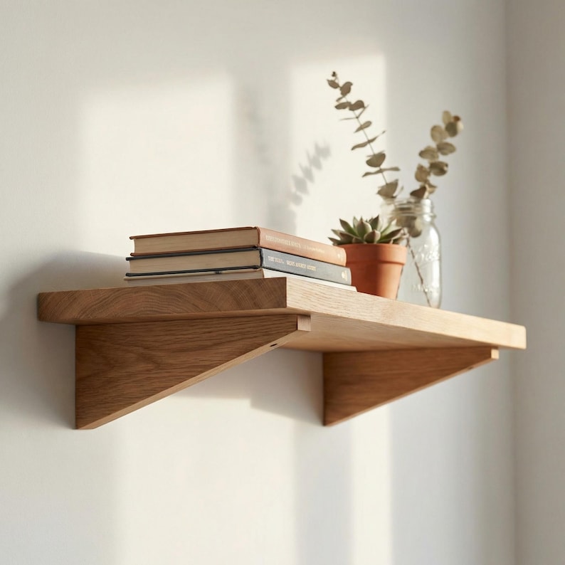 Teak Wood Wooden Floating Shelf with Bottom Support  Wooden Shelf Bracket: Minimalist Wall Support