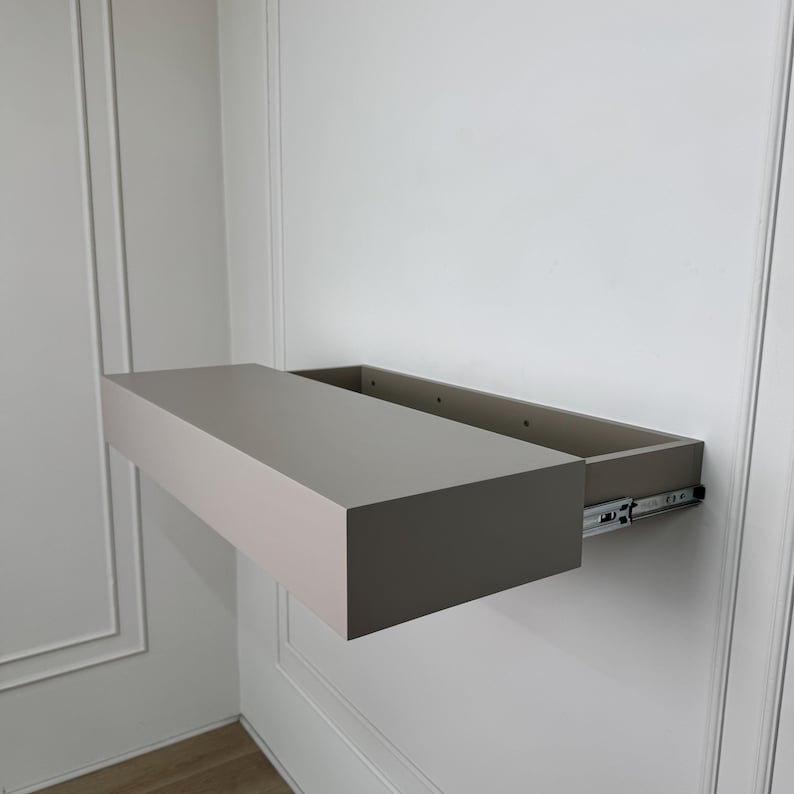 Wooden Floating Shelf Hidden Drawer , Secret Storage Wall Shelf, Minimalist Bedroom Entryway
