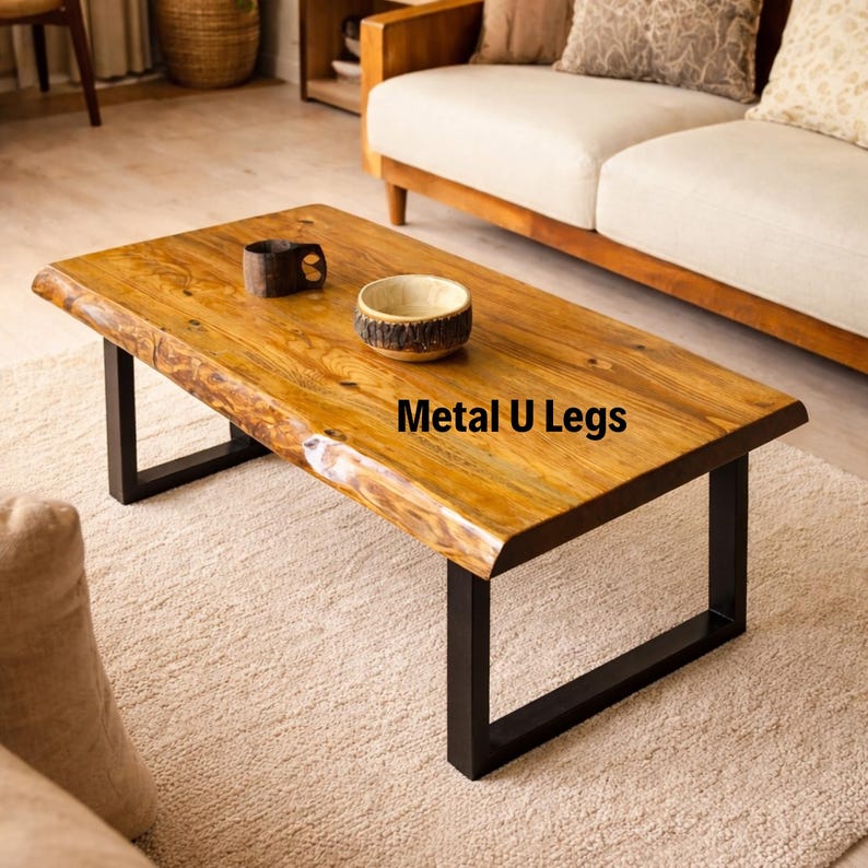 Live Edge Coffee Table, Solid Wood Handmade Rustic Modern Farmhouse Center Table for Living Room