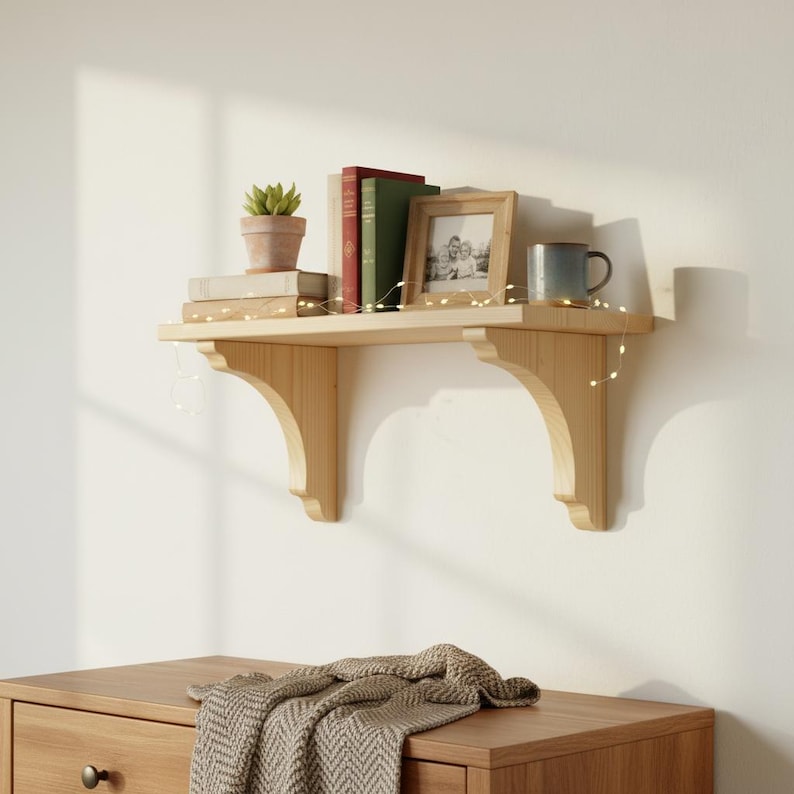 Luxury Wooden Shelf with Wooden Bracket Shelf with Corbel, Profiled Wooden Shelf bracket - Decorative bracket