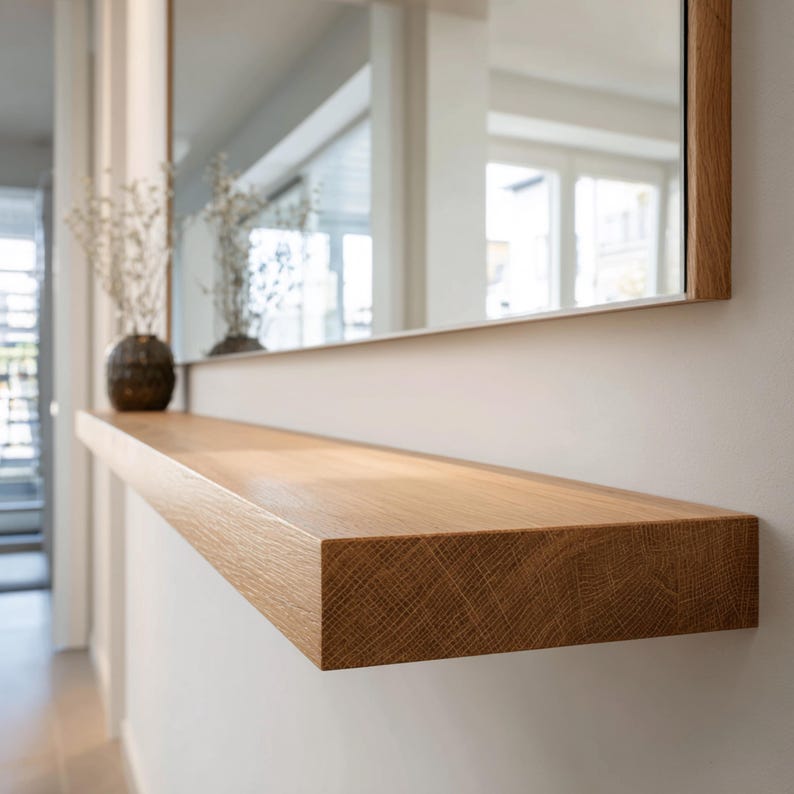 Floating wall shelf, solid oak | straight edge | invisible bracket | handcrafted | oiled or natural