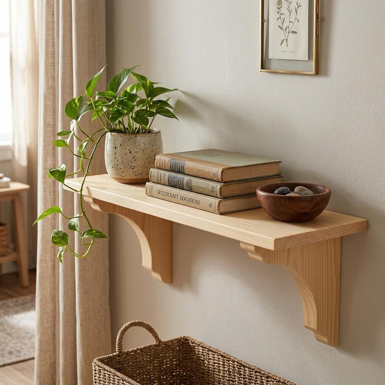 Luxury Wooden Shelf with Wooden Bracket Shelf with Corbel, Profiled Wooden Shelf bracket - Decorative bracket