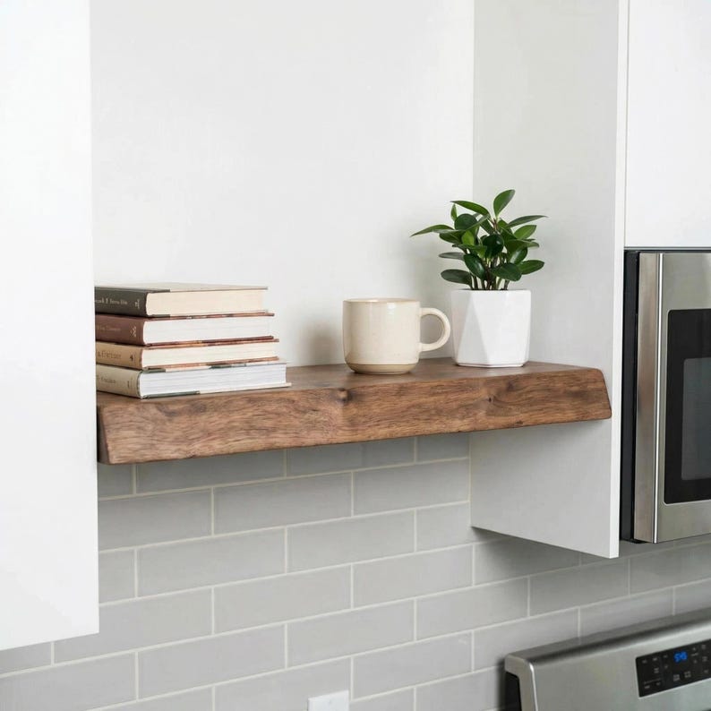 Solid Wood Premium Light Brown Floating Live Edge Shelf -  Rustic Wall Shelf - 2.5 Feet