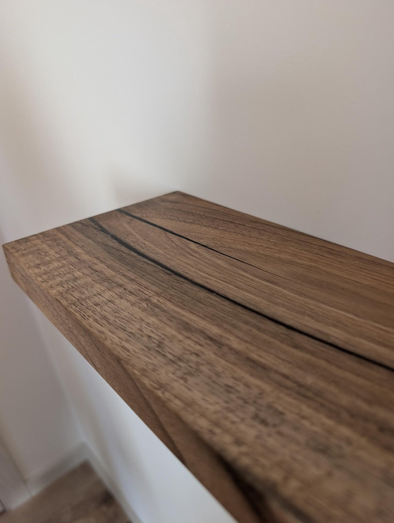 Solid Walnut Live Edge Floating Shelf, Rustic Handcrafted Home Decor, Custom Size Shelves