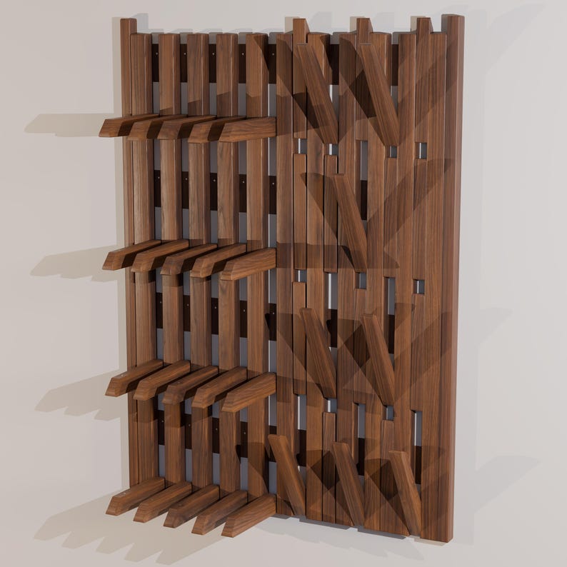 Luxury Wooden Coat rack, Modern Entryway Organizer | Solid Wood Wall Rack with Hooks | Shoe Storage | Handmade Coat Rack | Japandi Storage
