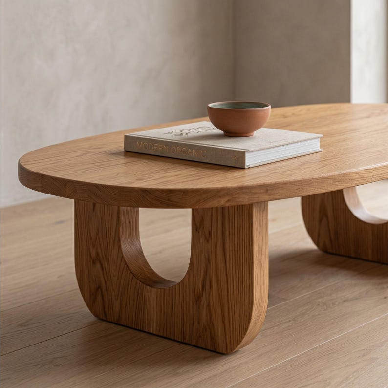 Premium Handmade Luxury Coffee Table - Modern Oval Wooden Table - Japandi Minimal Living Room Table - Solid Wood Sculptural Center Table – Custom Size