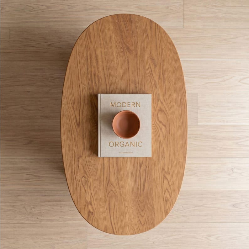 Premium Handmade Luxury Coffee Table - Modern Oval Wooden Table - Japandi Minimal Living Room Table - Solid Wood Sculptural Center Table – Custom Size