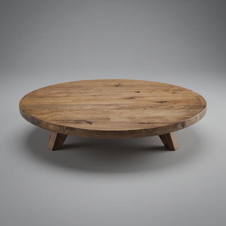 Round Teak Coffee Table - Natural Solid Wood Centerpiece - Rustic Japandi Living Room Table