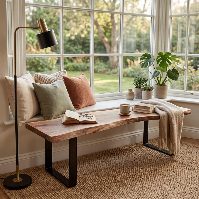 Live Edge Solid Wood Luxury Bench, Solid Wood Japandi Seating, Rustic Entryway Furniture - 5 Feet Length