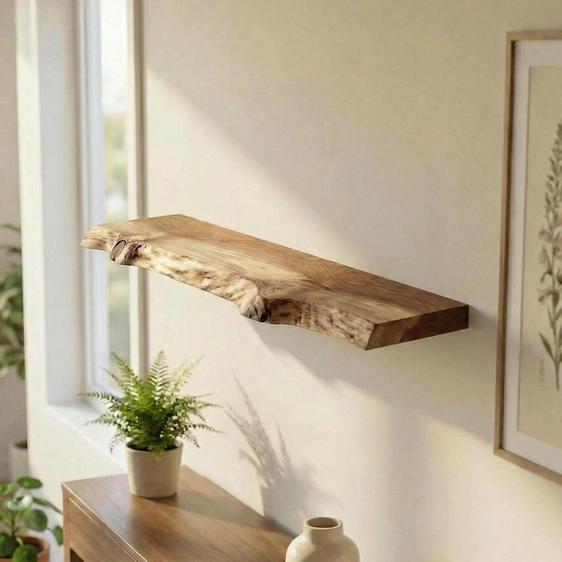 Premium handmade Floating Live Edge Shelf - Acacia Wood, Rustic Wall Shelf - 4 Feet length