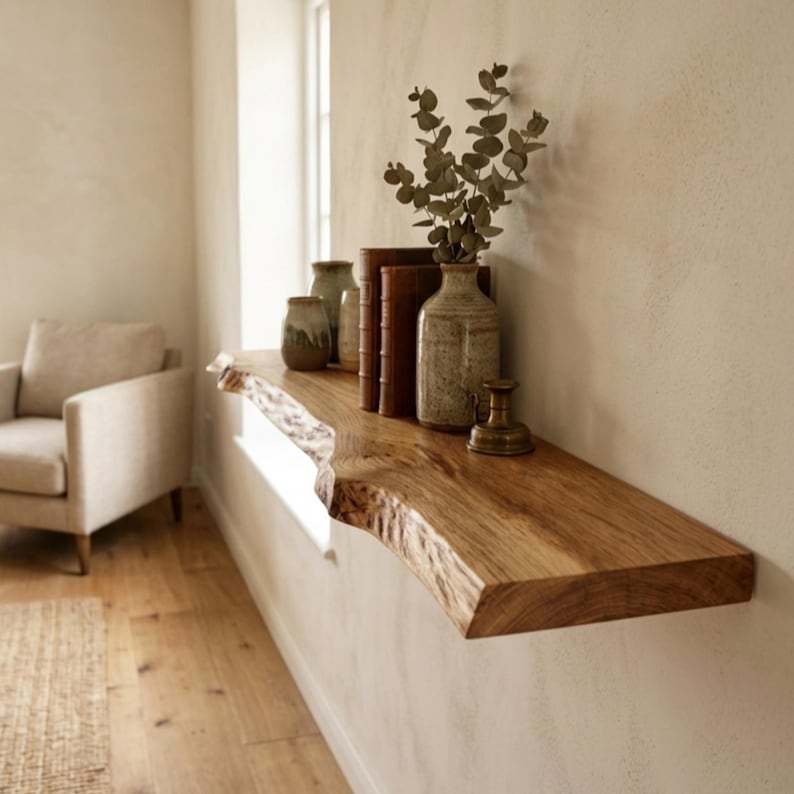 Premium handmade Floating Live Edge Shelf - Acacia Wood, Rustic Wall Shelf - 4 Feet length