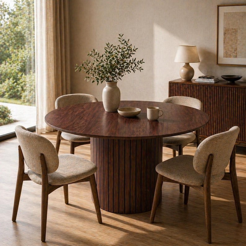 Nordic Round Dining Table – Solid Wood Table Modern Minimalist Center Table for Dining Room & Living Room - Without Chair