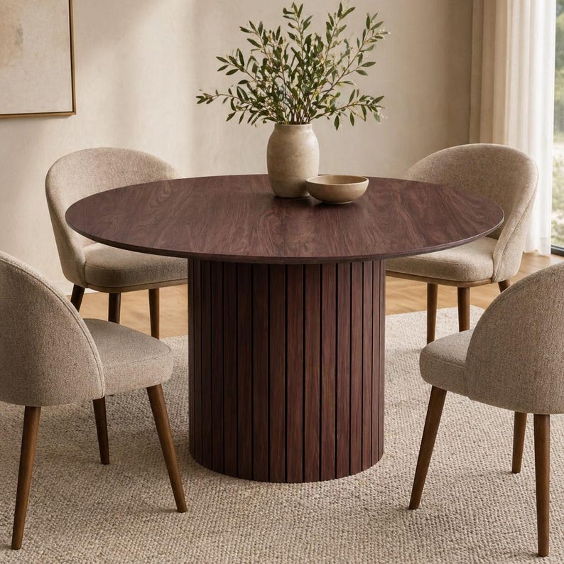 Nordic Round Dining Table – Solid Wood Table Modern Minimalist Center Table for Dining Room & Living Room - Without Chair