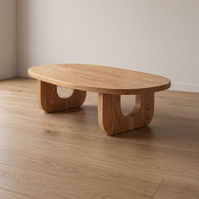 Premium Handmade Luxury Coffee Table - Modern Oval Wooden Table - Japandi Minimal Living Room Table - Solid Wood Sculptural Center Table – Custom Size