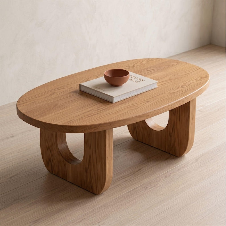 Premium Handmade Luxury Coffee Table - Modern Oval Wooden Table - Japandi Minimal Living Room Table - Solid Wood Sculptural Center Table – Custom Size