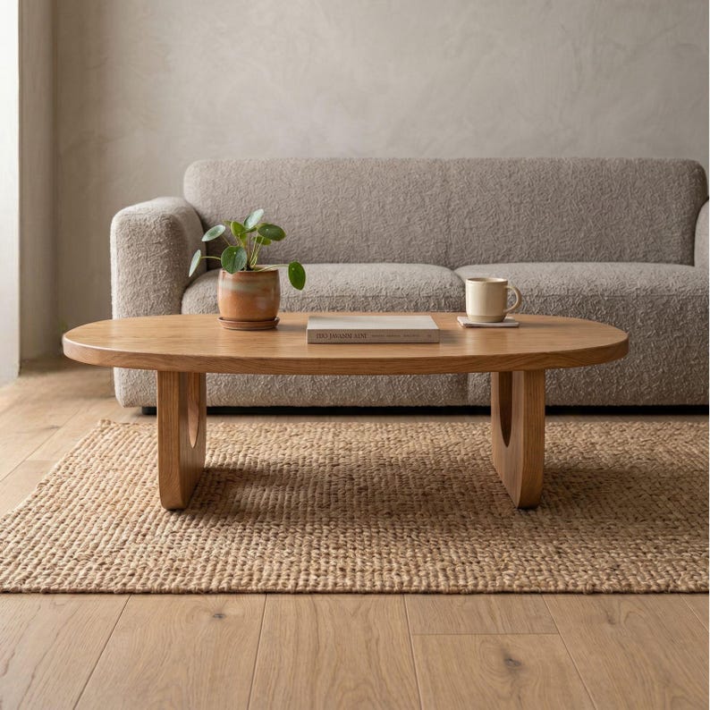 Premium Handmade Luxury Coffee Table - Modern Oval Wooden Table - Japandi Minimal Living Room Table - Solid Wood Sculptural Center Table – Custom Size